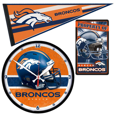 Denver Broncos NFL Ultimate Clock, Pennant and Wall Sign Gift Set