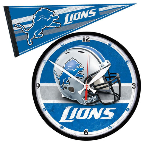 Detroit Lions NFL Round Wall Clock and Pennant Gift Set
