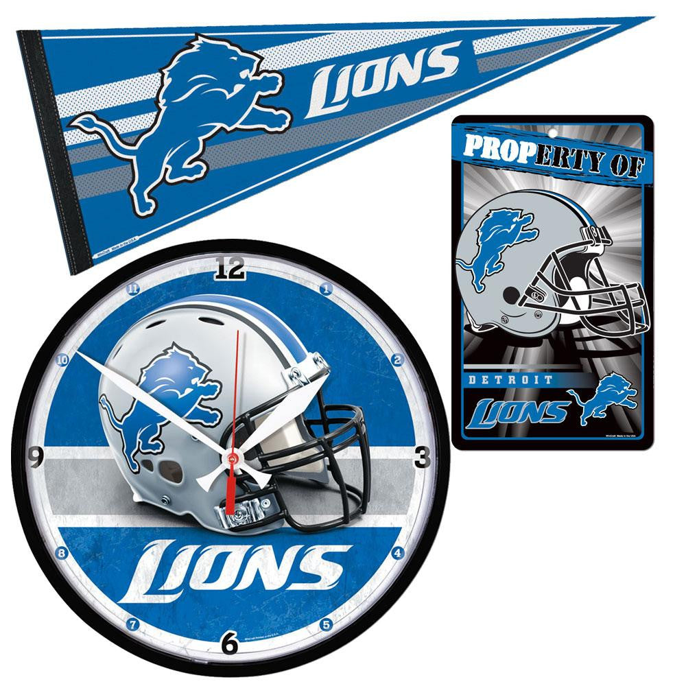 Detroit Lions NFL Ultimate Clock, Pennant and Wall Sign Gift Set