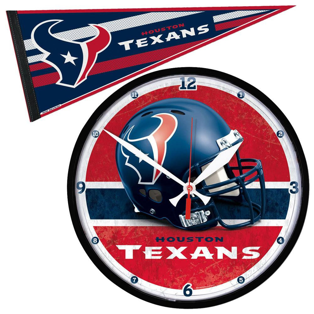 Houston Texans NFL Round Wall Clock and Pennant Gift Set