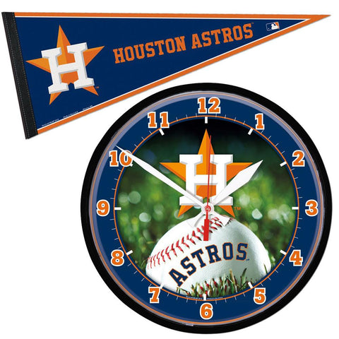 Houston Astros MLB Round Wall Clock and Pennant Gift Set