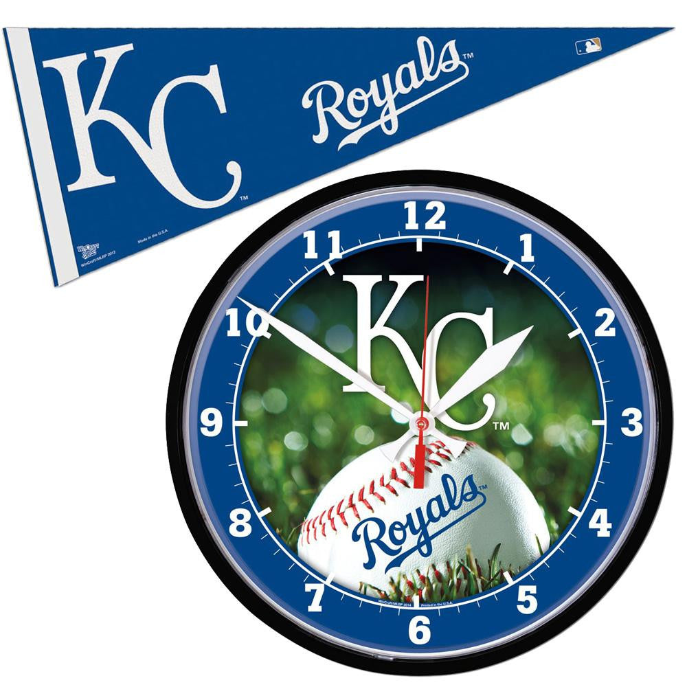 Kansas City Royals MLB Round Wall Clock and Pennant Gift Set