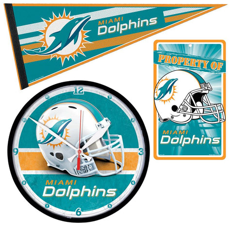 Miami Dolphins NFL Ultimate Clock, Pennant and Wall Sign Gift Set