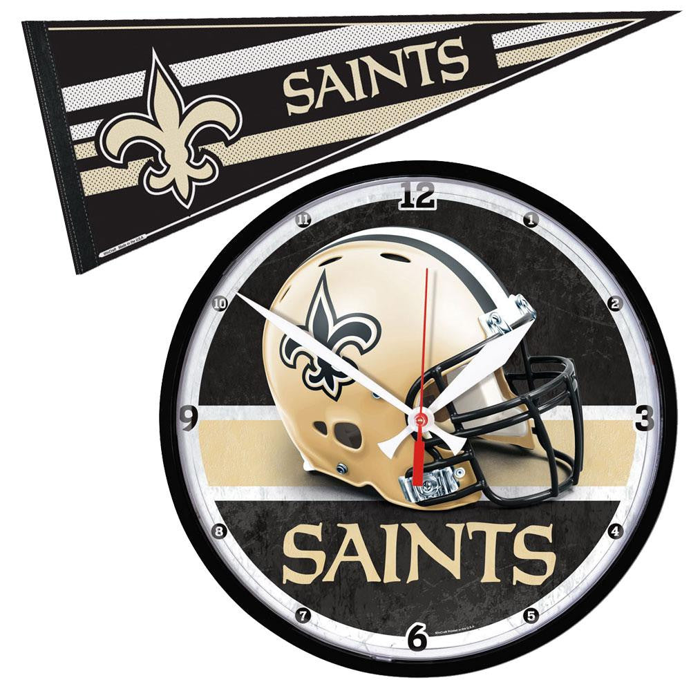 New Orleans Saints NFL Round Wall Clock and Pennant Gift Set