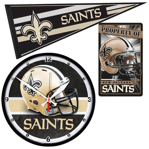 New Orleans Saints NFL Ultimate Clock, Pennant and Wall Sign Gift Set