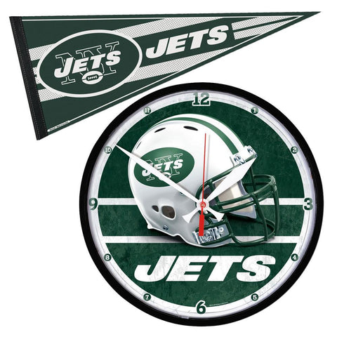 New York Jets NFL Round Wall Clock and Pennant Gift Set