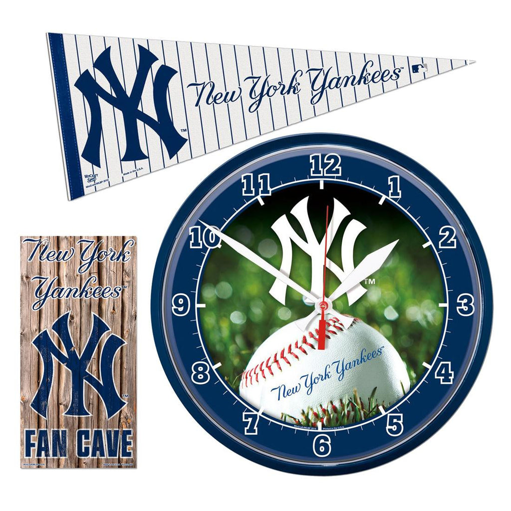 New York Yankees MLB Ultimate Clock, Pennant and Wall Sign Gift Set