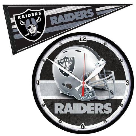 Oakland Raiders NFL Round Wall Clock and Pennant Gift Set