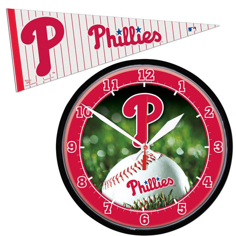 Philadelphia Phillies MLB Round Wall Clock and Pennant Gift Set