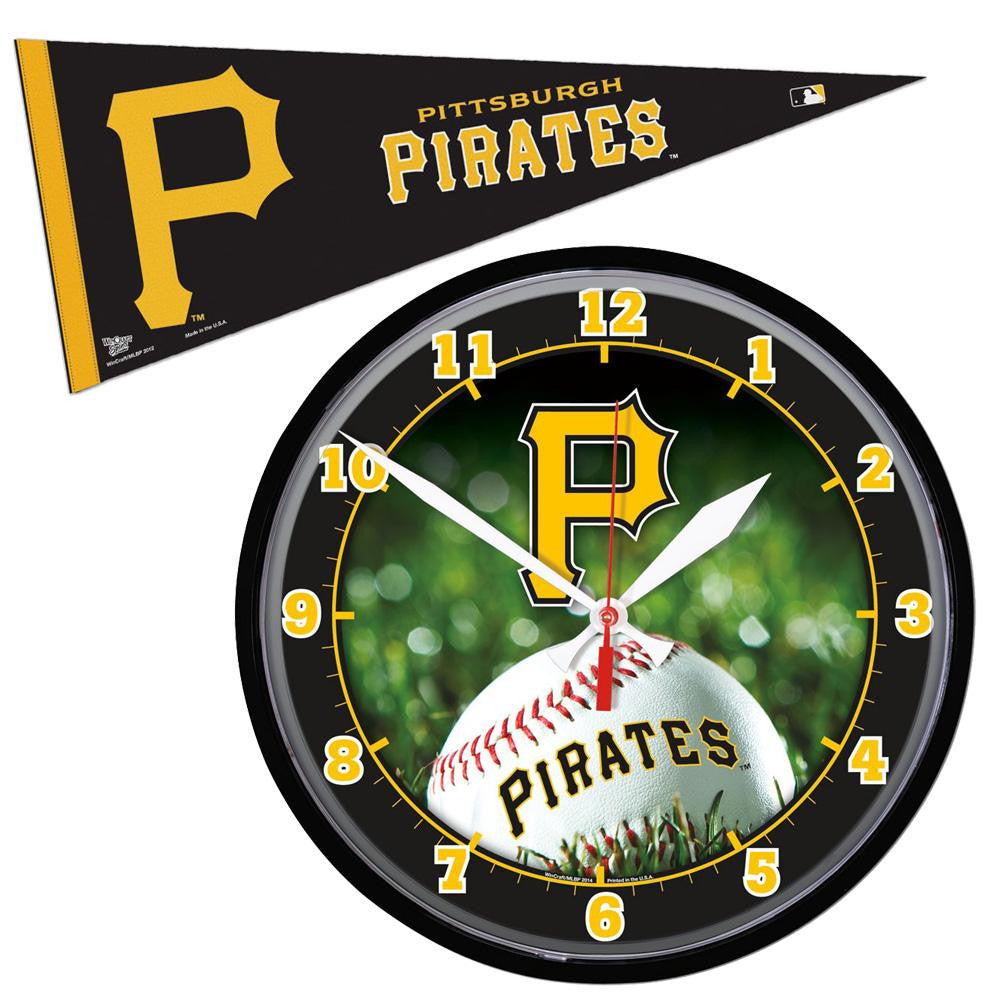 Pittsburgh Pirates MLB Round Wall Clock and Pennant Gift Set