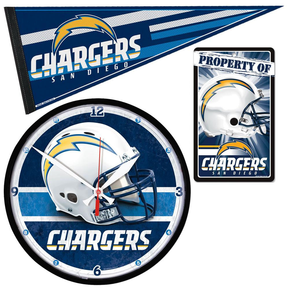 San Diego Chargers NFL Ultimate Clock Pennant and Wall Sign Gift Set