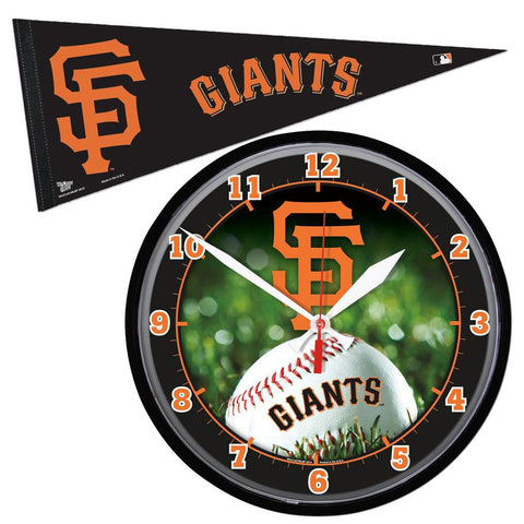 San Francisco Giants MLB Round Wall Clock and Pennant Gift Set