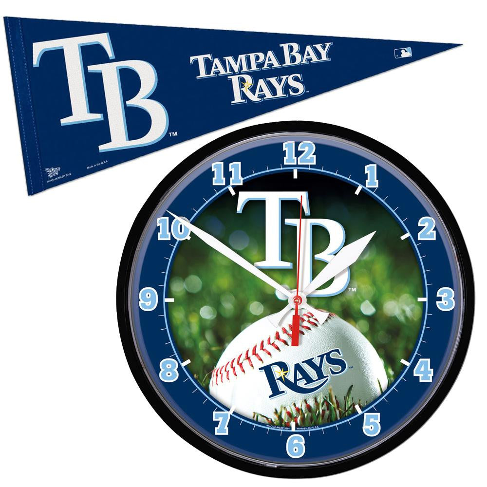 Tampa Bay Rays MLB Round Wall Clock and Pennant Gift Set